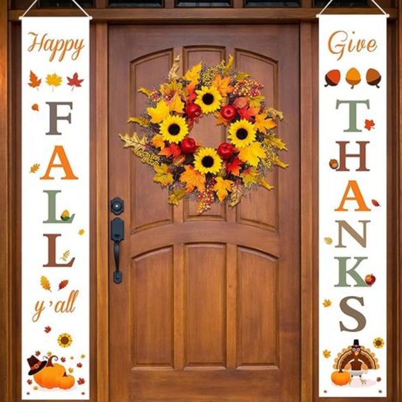 Thanksgiving Signs Banners Front Door Decorations Fall Decor Outdoor Porch Set - Picture 2 of 7
